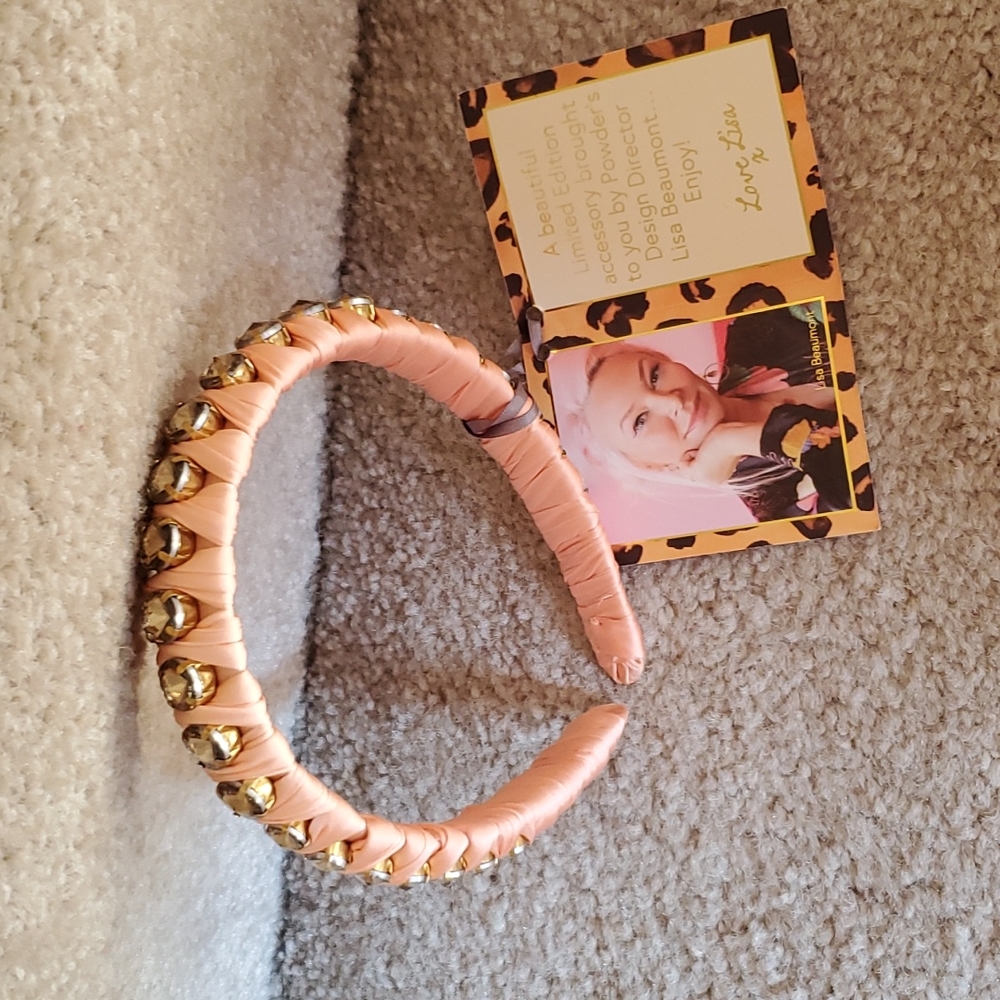 Limited edition Lisa Beaumont coral satin jeweled headband